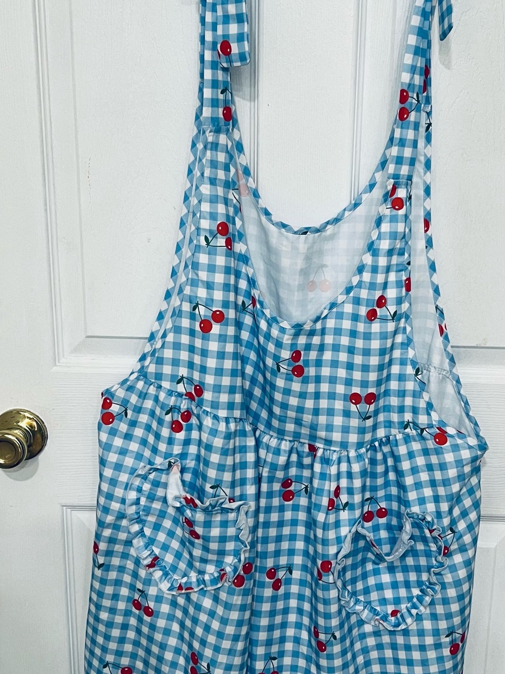 SHEIN Blue Gingham Dress with Cherry Print